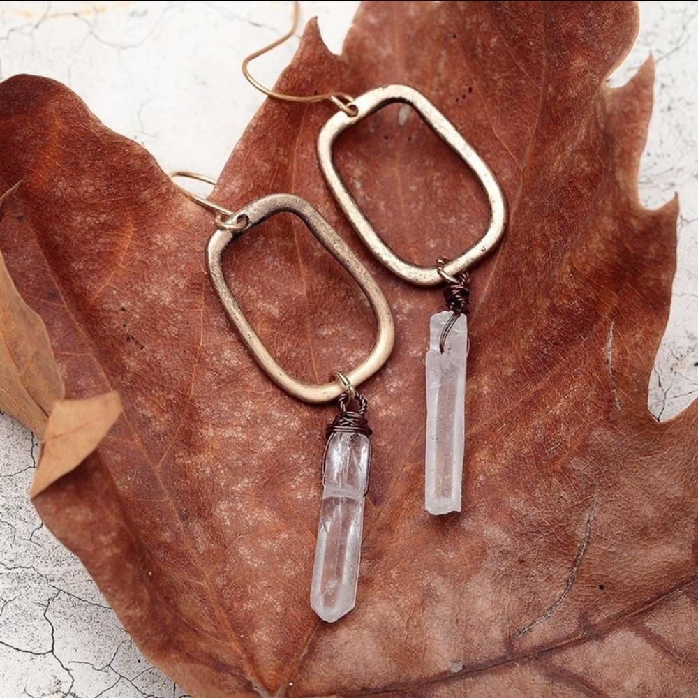 Antiqued Dainty Gold Crystal Wire Wrapped Earrings - Picture 3 of 8